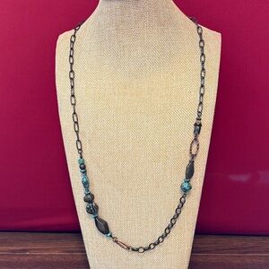 Elegant Chain Necklace with Faux Turquoise and Brown Beads